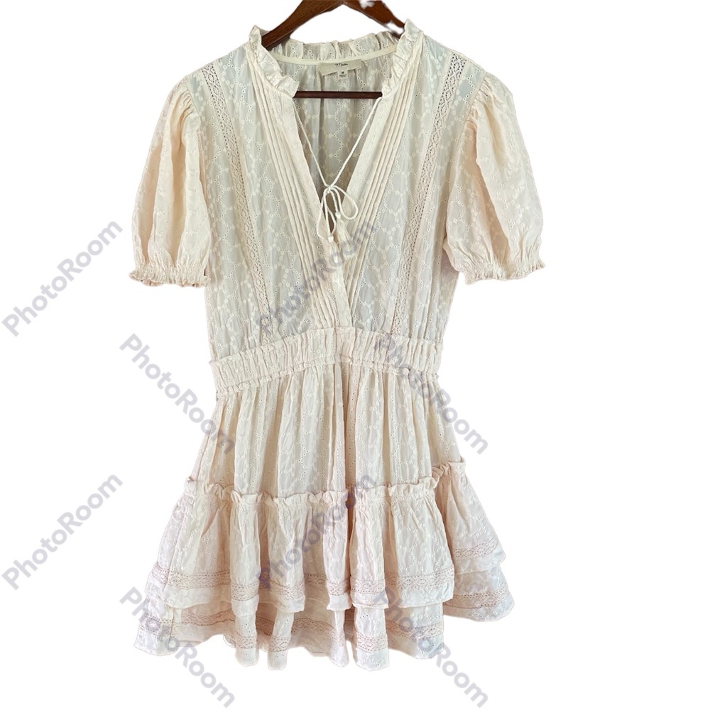 Mable Eyelet Mini - Dress, Size Medium, Cream Colored, Layered, Ruffles, Balloon